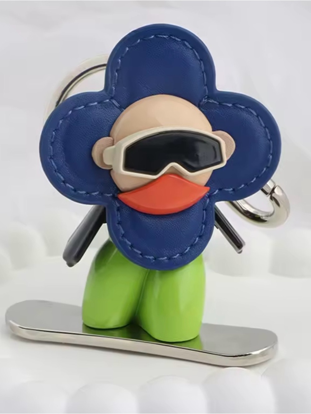 Bag Charm Fashion Designer-  Blue Flower Character with Green Legs